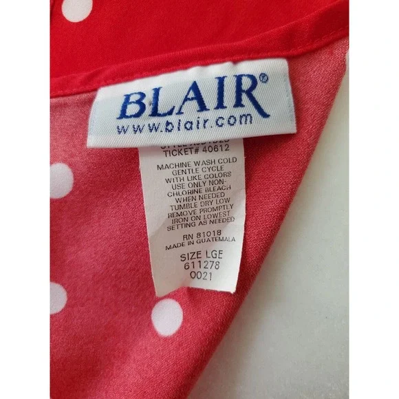 Vtg Blair Sz L Rockabilly Midi Dress Sleeveless Red White Polka Dot Long Belted - Picture 7 of 11